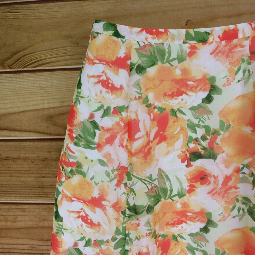 Cato Hi-Low Skirt Lined Womens Size 16 White Orange Green Floral Polyester‎ Zip